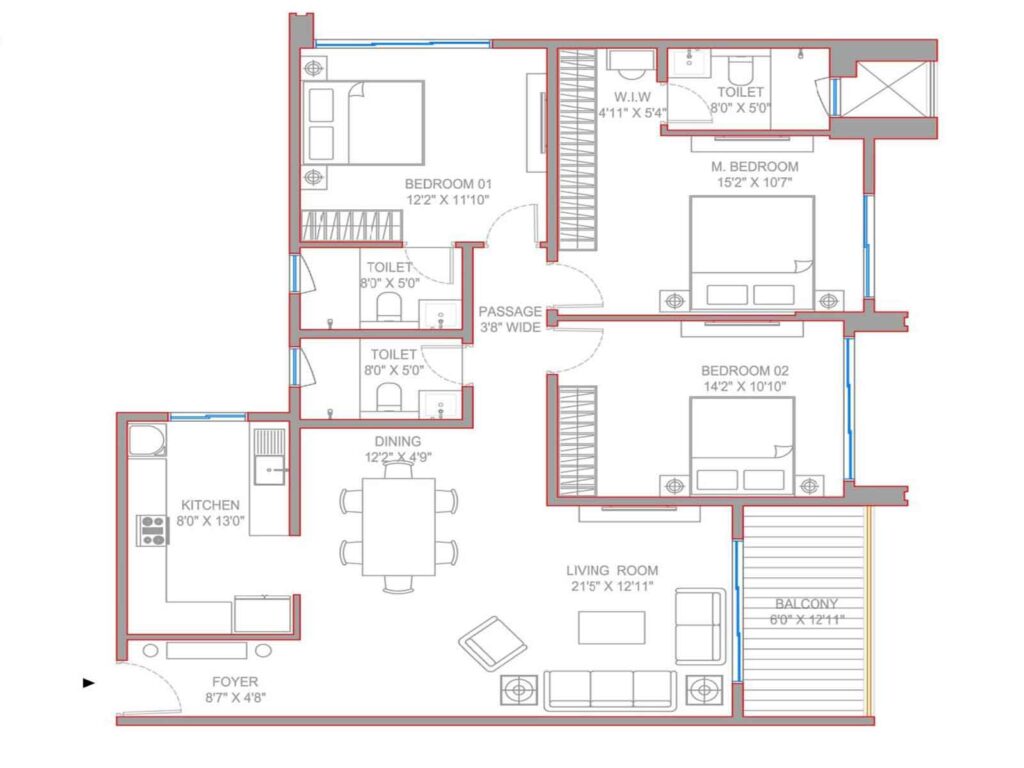 4 BHK — 2600 sq.ft — Embassy Green Shores