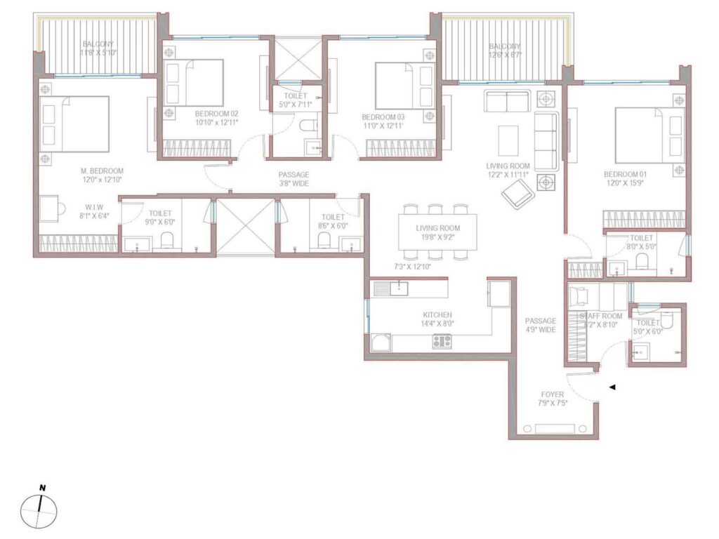 4 BHK — 2200 sq.ft — Embassy Green Shores