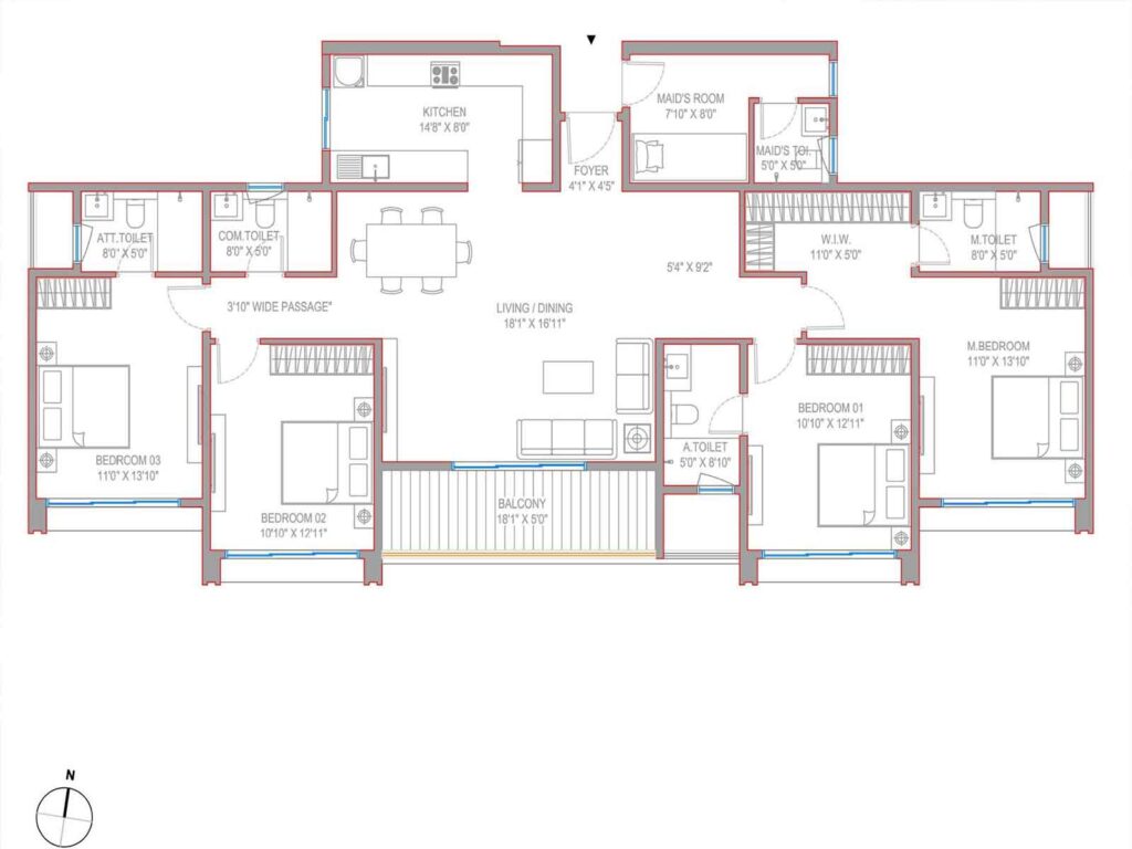 3 BHK — 2100 sq.ft — Embassy Green Shores