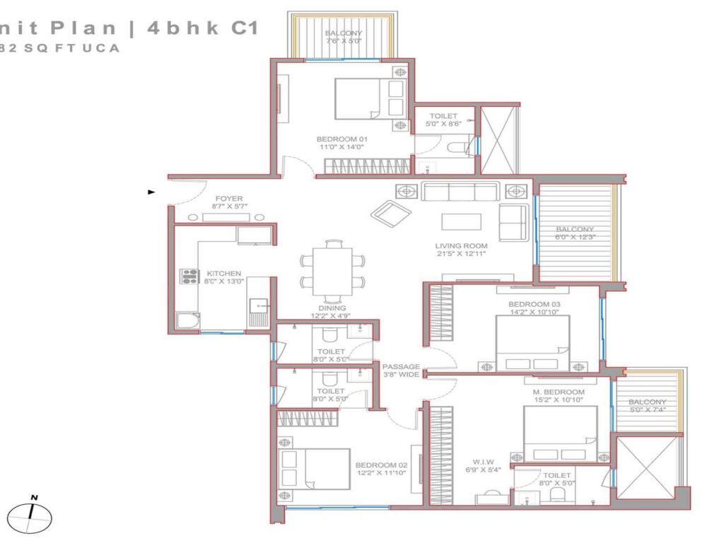 3 BHK — 1750 sq.ft — Embassy Green Shores