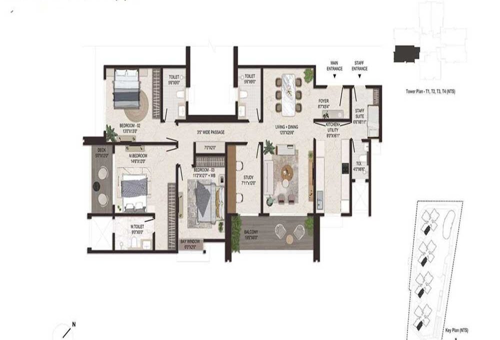 4 BHK — Floor Plan B — Embassy Sky Terraces Hebbal