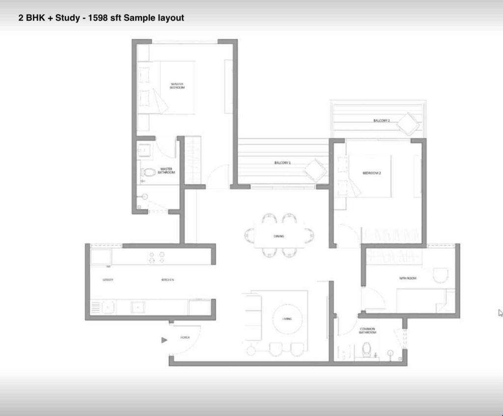 2.5 BHK — 1,598 sq.ft. — Embassy Southern Reserve